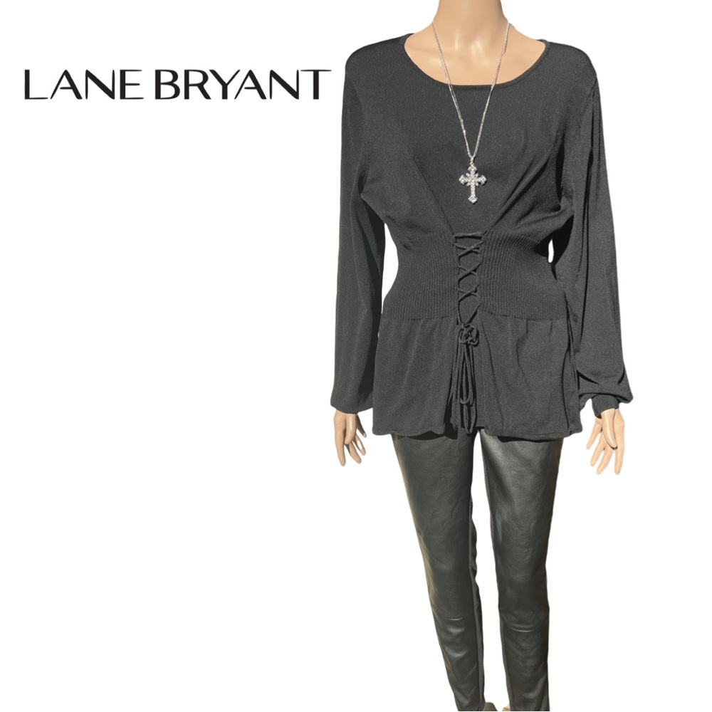 Lane Bryant Black Long Sleeve Versatile Sweater Shirt with Adjustable Tie Waist